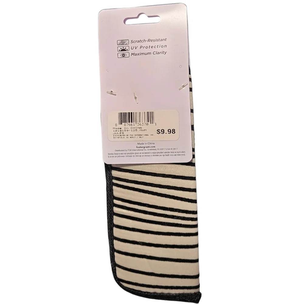 Foster Grant +1.25 Reading Glasses – Black Frame with Striped Case